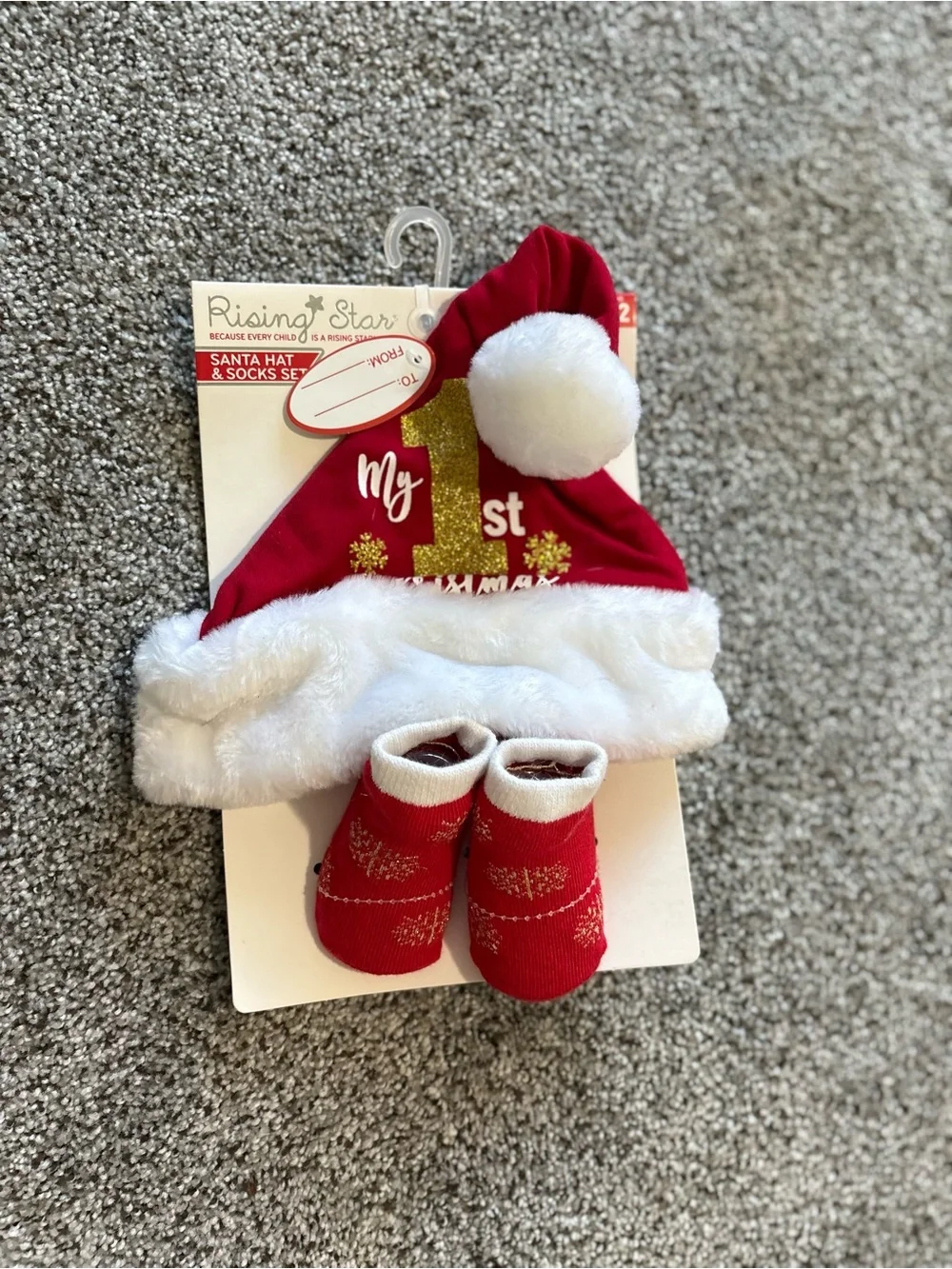 My First Christmas Baby Bib & Hat Set - Red